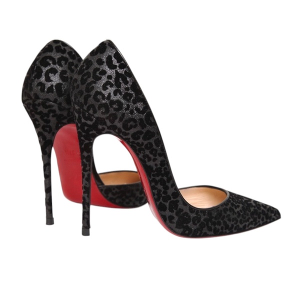 CHRISTIAN LOUBOUTIN Black Pumps D'Orsay IRIZA Leopard Velvet Fabric 37.5 $800 - Picture 6 of 16